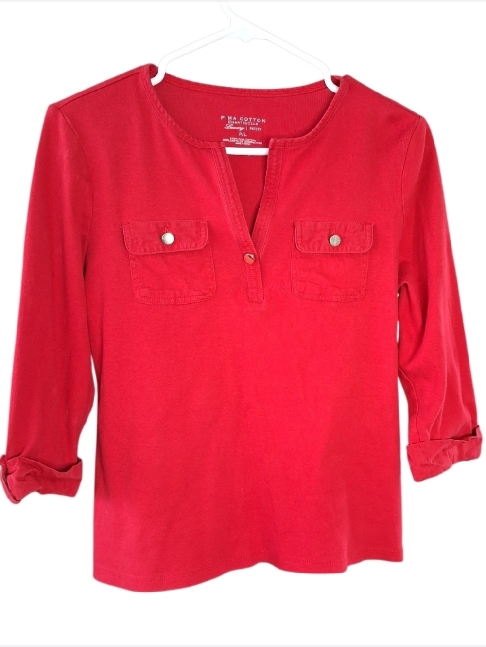 Charter Club Luxury 100% Pima Cotton Henley Top in Red - P / L